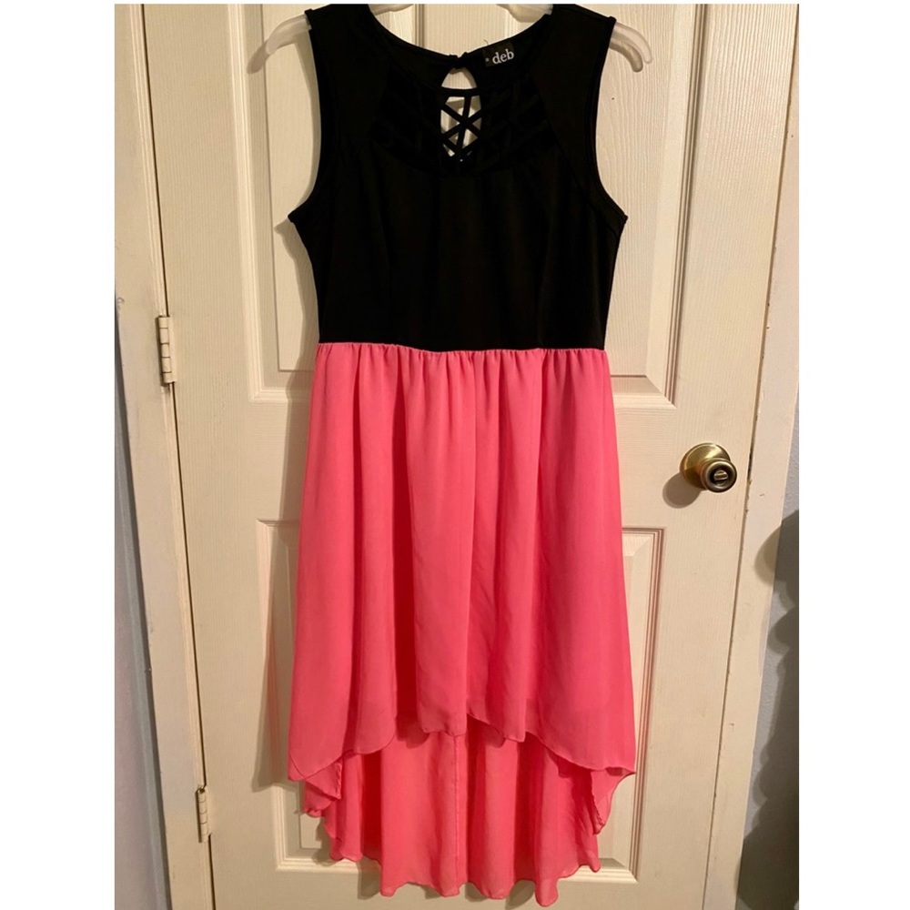 DEB Pink High Low Black Strappy Top Dress